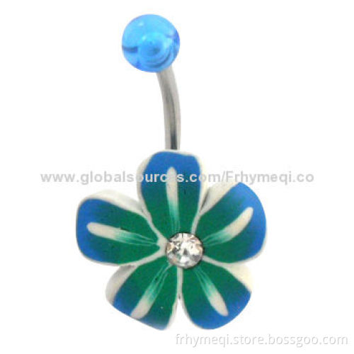 Navel belly rings with acrylic flower design